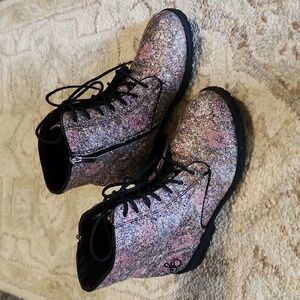Sam Edelman, Polly Morgan, Floral Glitter Boots, Size 7,  Like New